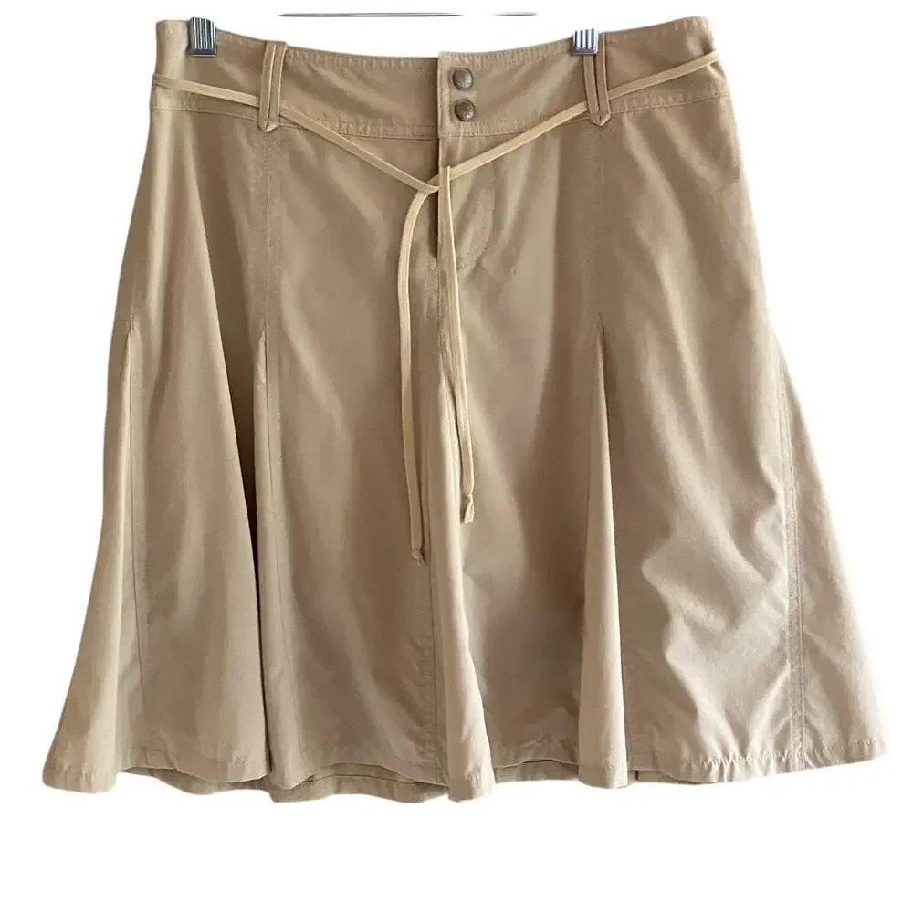Athleta Whatever Pleated Skort Skirt w/Shorts Khaki Tan Tie Belt 8 Tennis - Picture 1 of 10